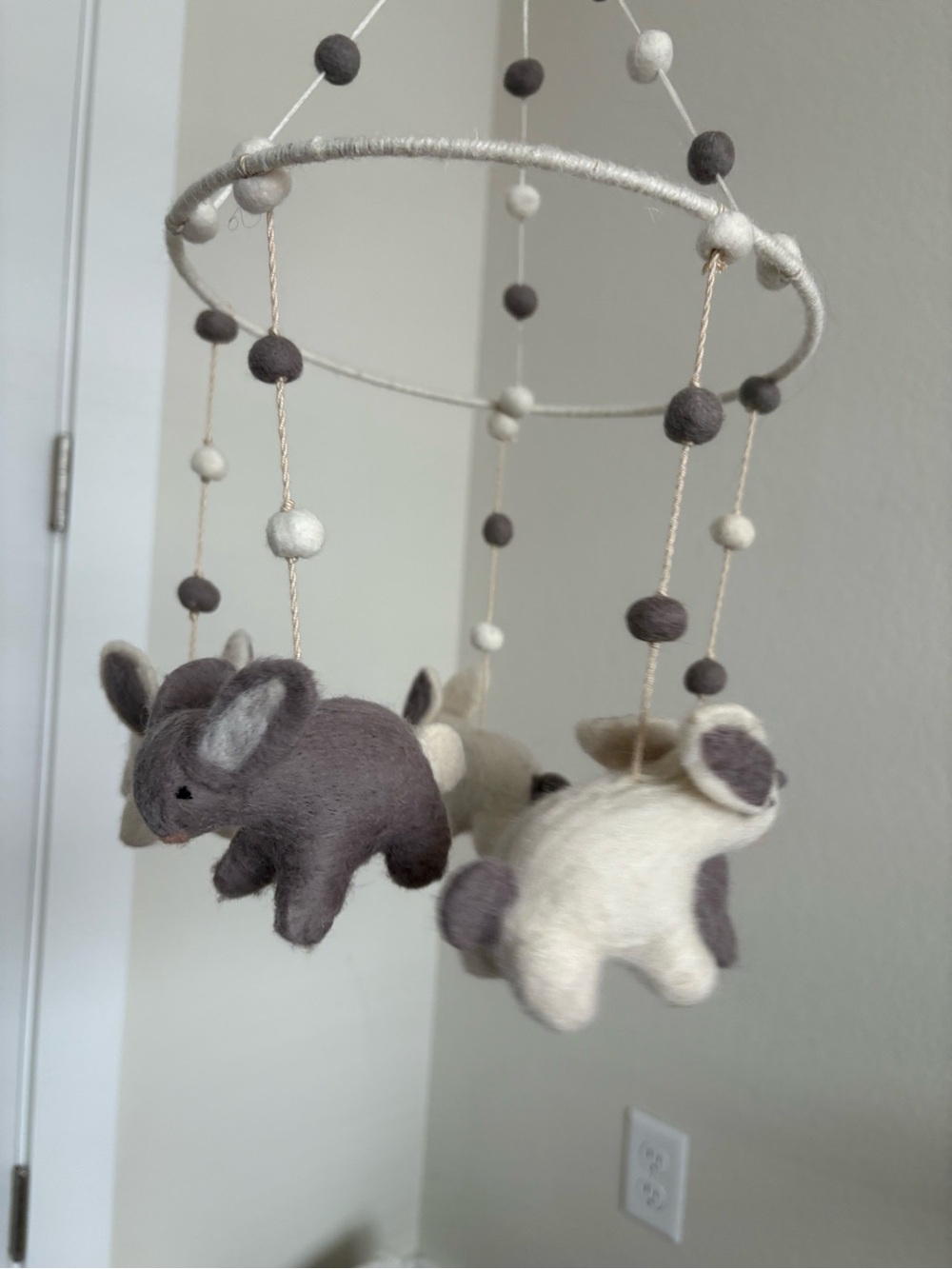 Pehr Bunny Hop - Handmade Wool Bunny Garland Mobile - Cream & Gray - Picture 3 of 5